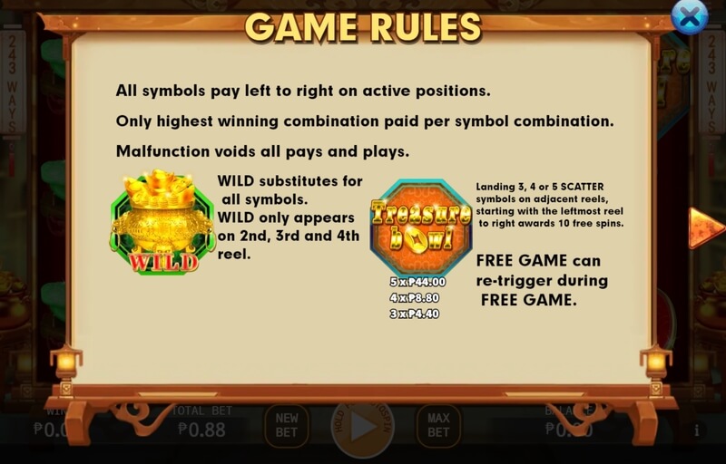 Rules of Treasure Bowl Slot