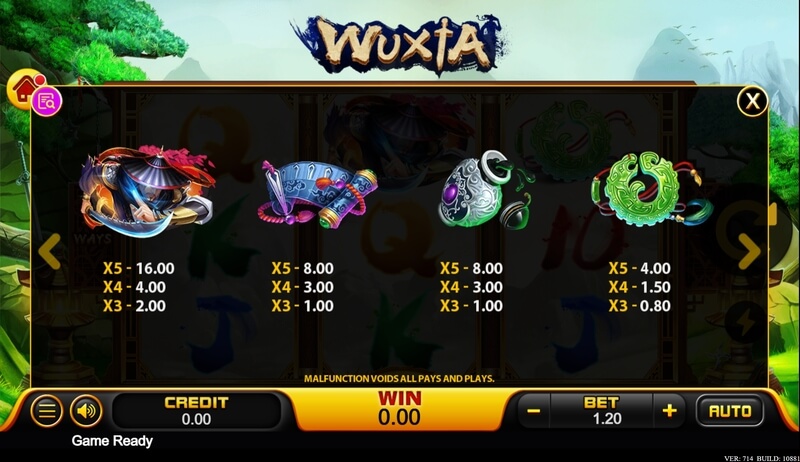 Wu Xia Slot Pay Table